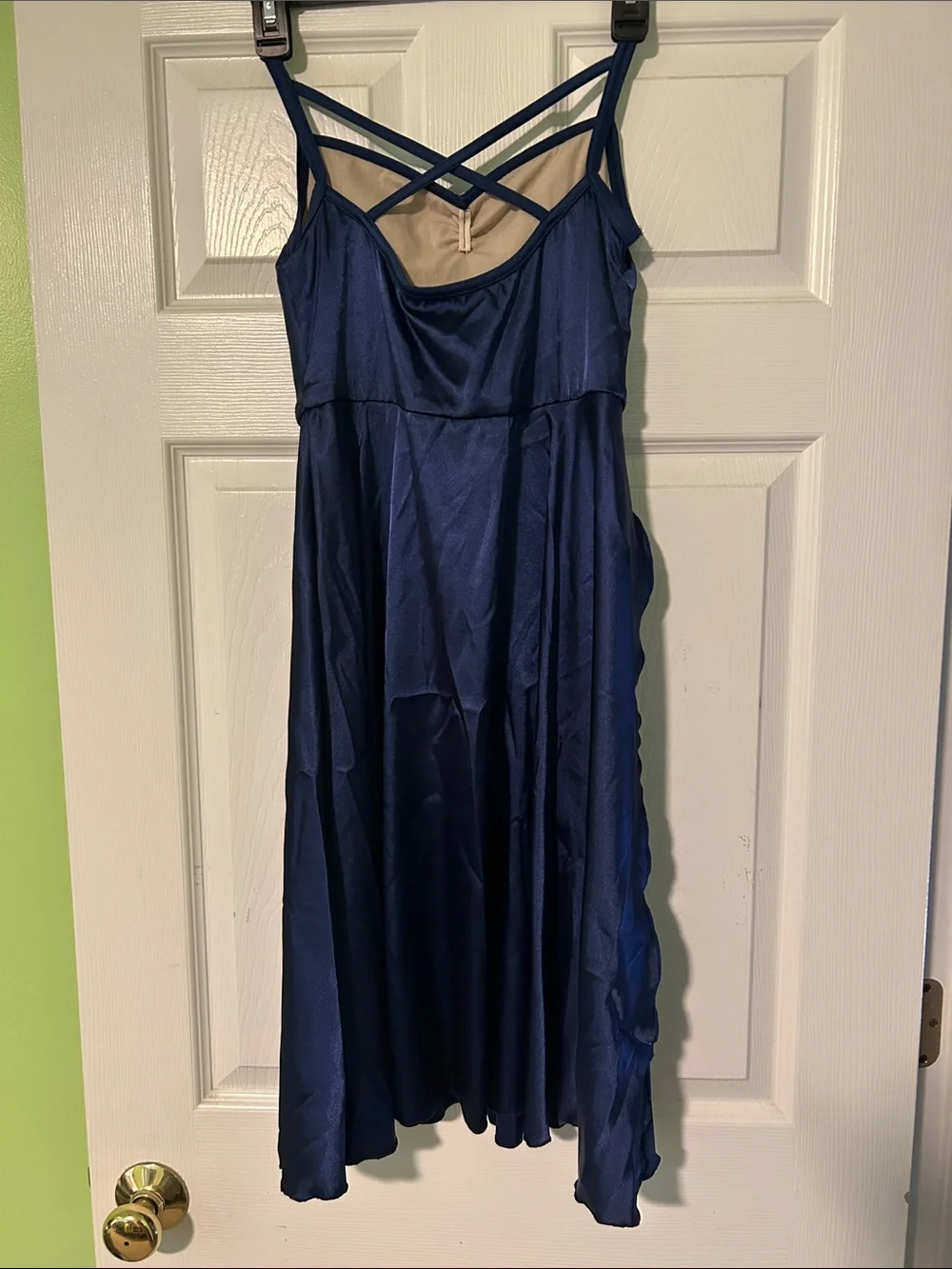 Weissman Navy Satin Cowl Neck Dress